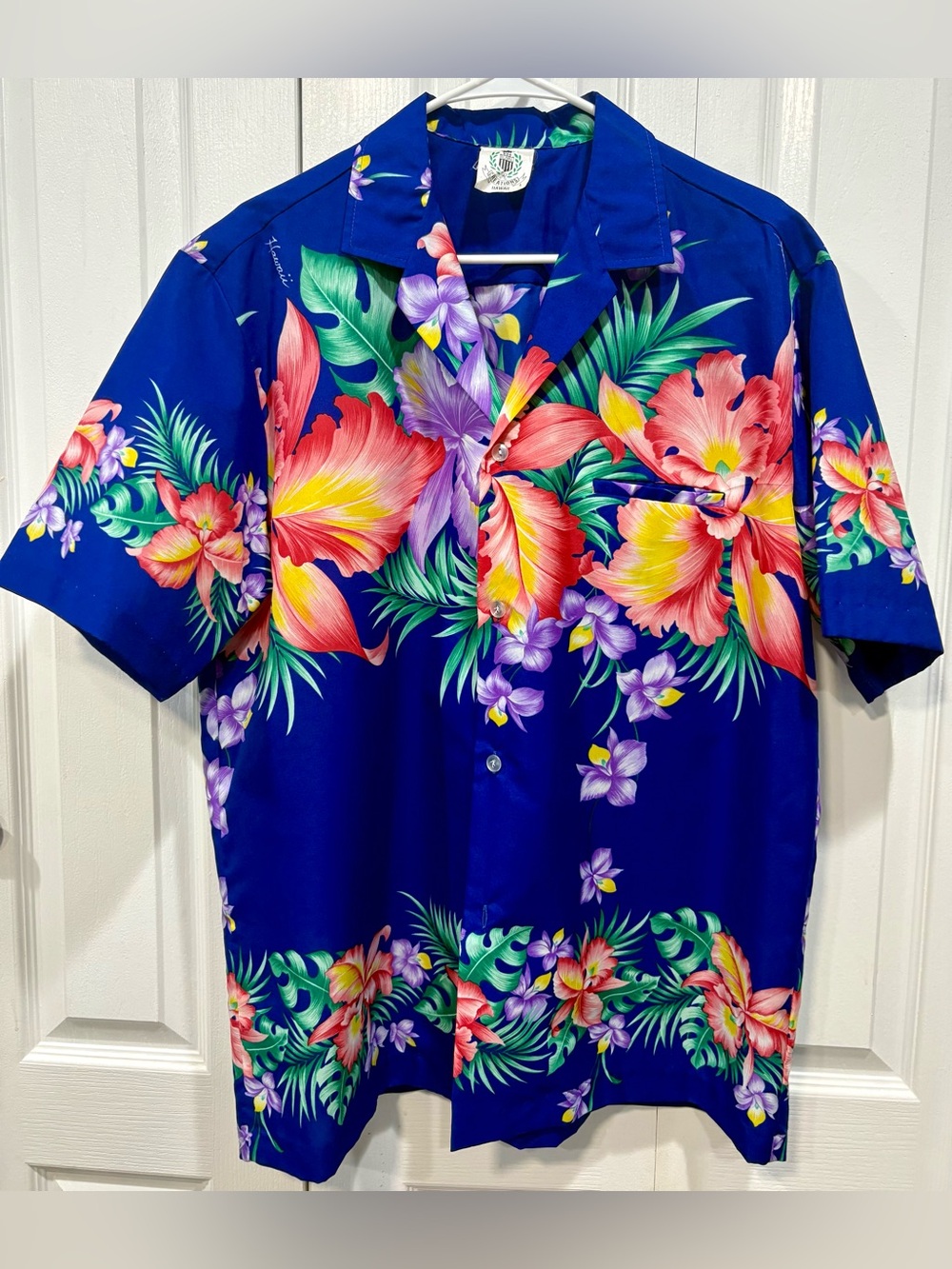 Royal Creations Hawaii Hawaiian Shirt Mens L Blue Floral Tropical Aloha